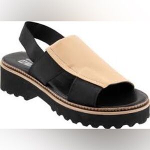 Bueno Color Block Slingback Platform Sandals Black Tan Size 10